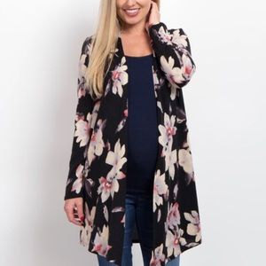 Black Floral Draped-Front Maternity Cardigan